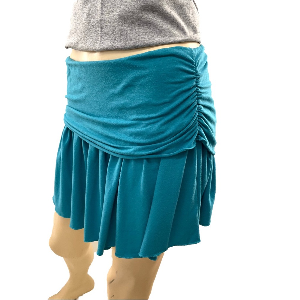 Lux - Vibrant Blue Ruched Layered Mini Skater Skirt- L